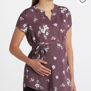 Chic Floral Maternity Blouse - Light Plum